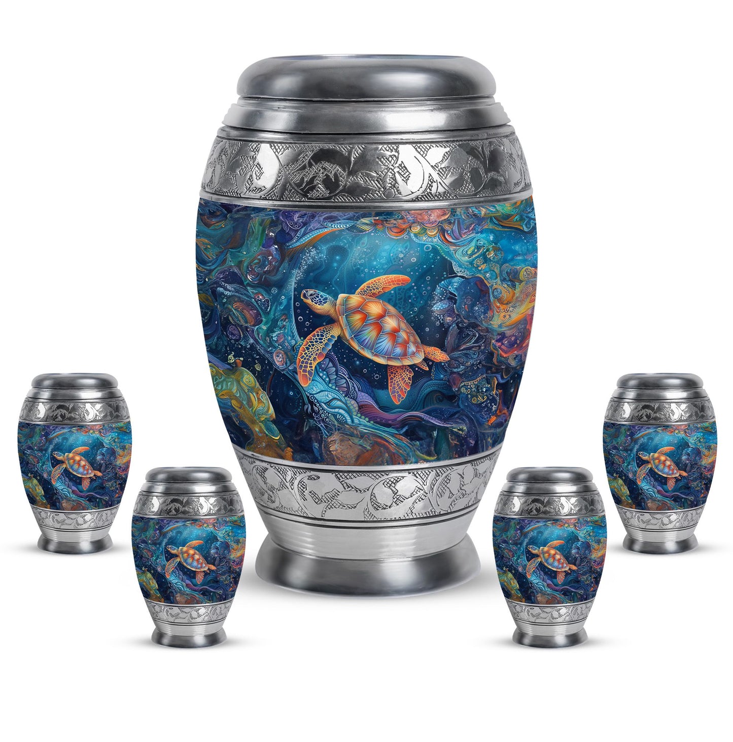 Turtle Theme Large Urn With 4 Keepsake Urn