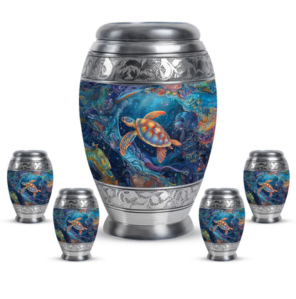 Turtle Theme Large Urn With 4 Keepsake Urn