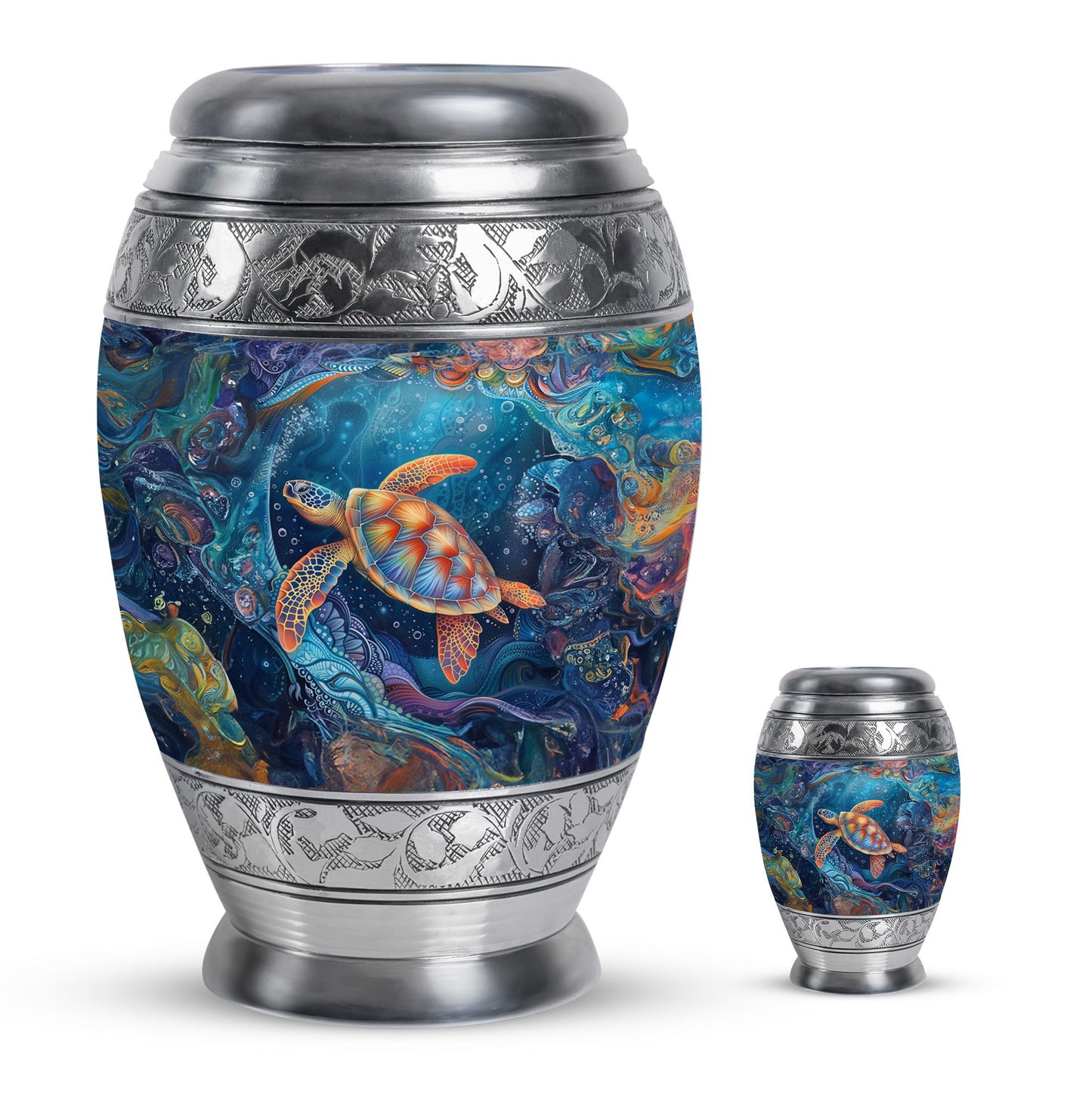 Turtle Theme Large Urn With 1 Keepsake Urn