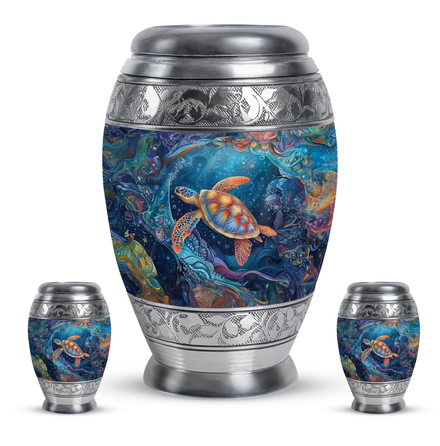 Turtle Theme Large Urn With 2 Keepsake Urn