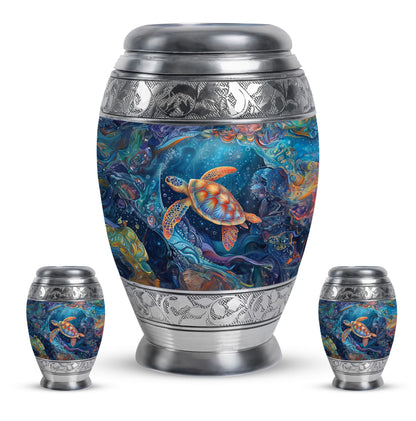 Turtle Theme Large Urn With 2 Keepsake Urn