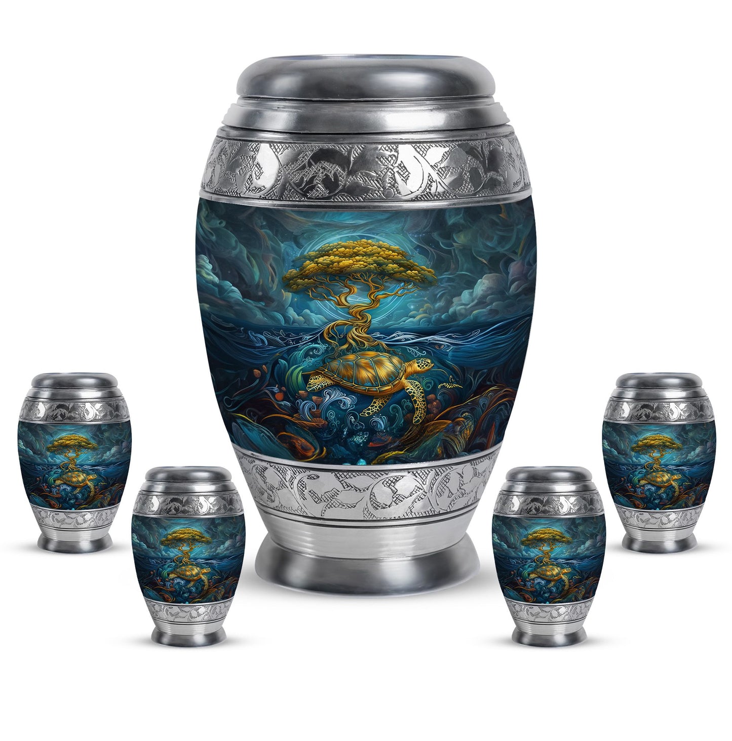 Turtle Theme Large Urn With 4 Keepsake Urn