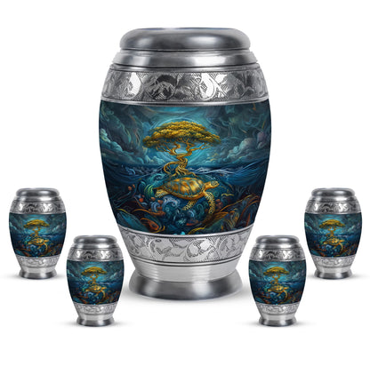 Turtle Theme Large Urn With 4 Keepsake Urn
