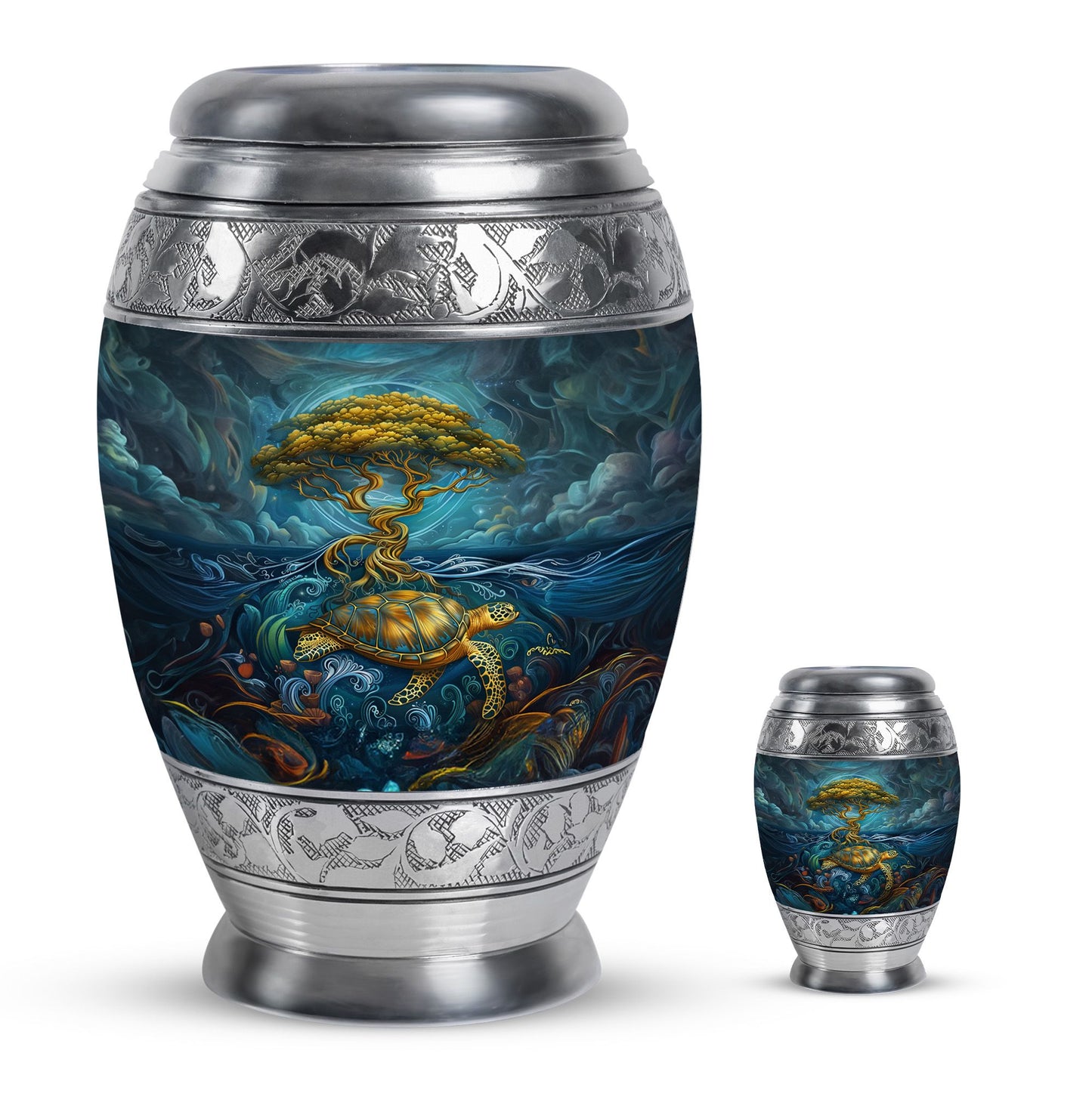 Turtle Theme Large Urn With 1 Keepsake Urn