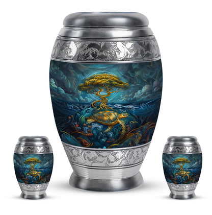 Turtle Theme Large Urn With 2 Keepsake Urn