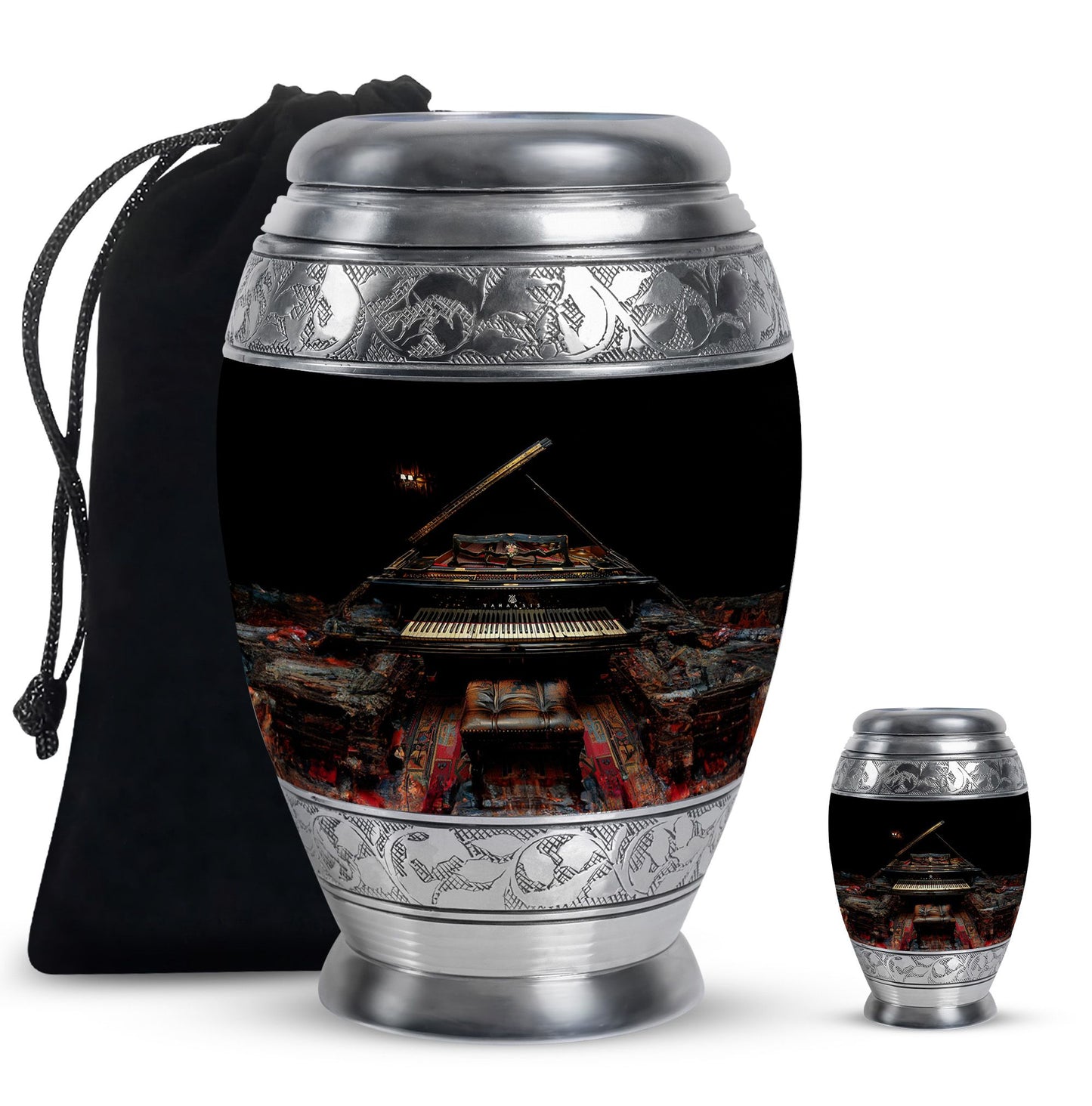 Piano Theme Large Urn With 1 Keepsake Urn