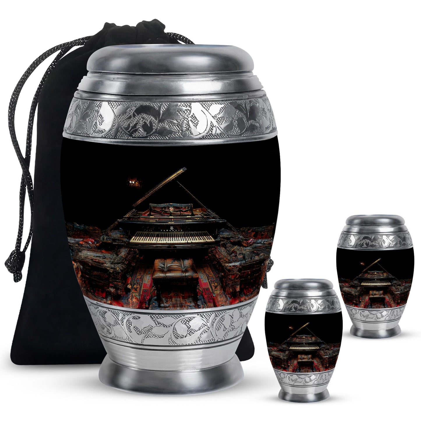 Piano Theme Large Urn With 2 Keepsake Urn