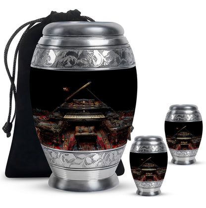 Piano Theme Large Urn With 2 Keepsake Urn