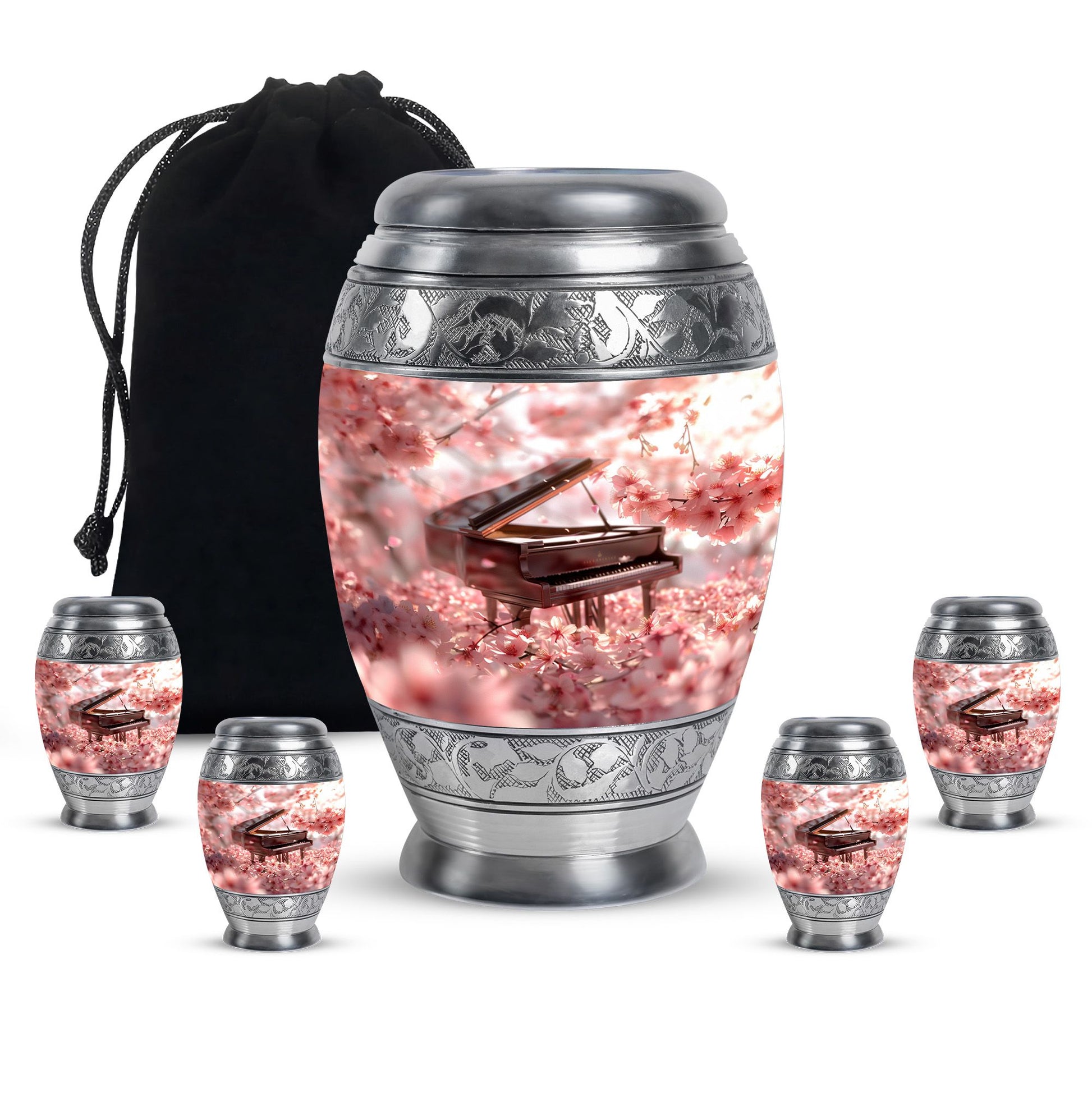 Piano Theme Large Urn With 4 Keepsake Urn