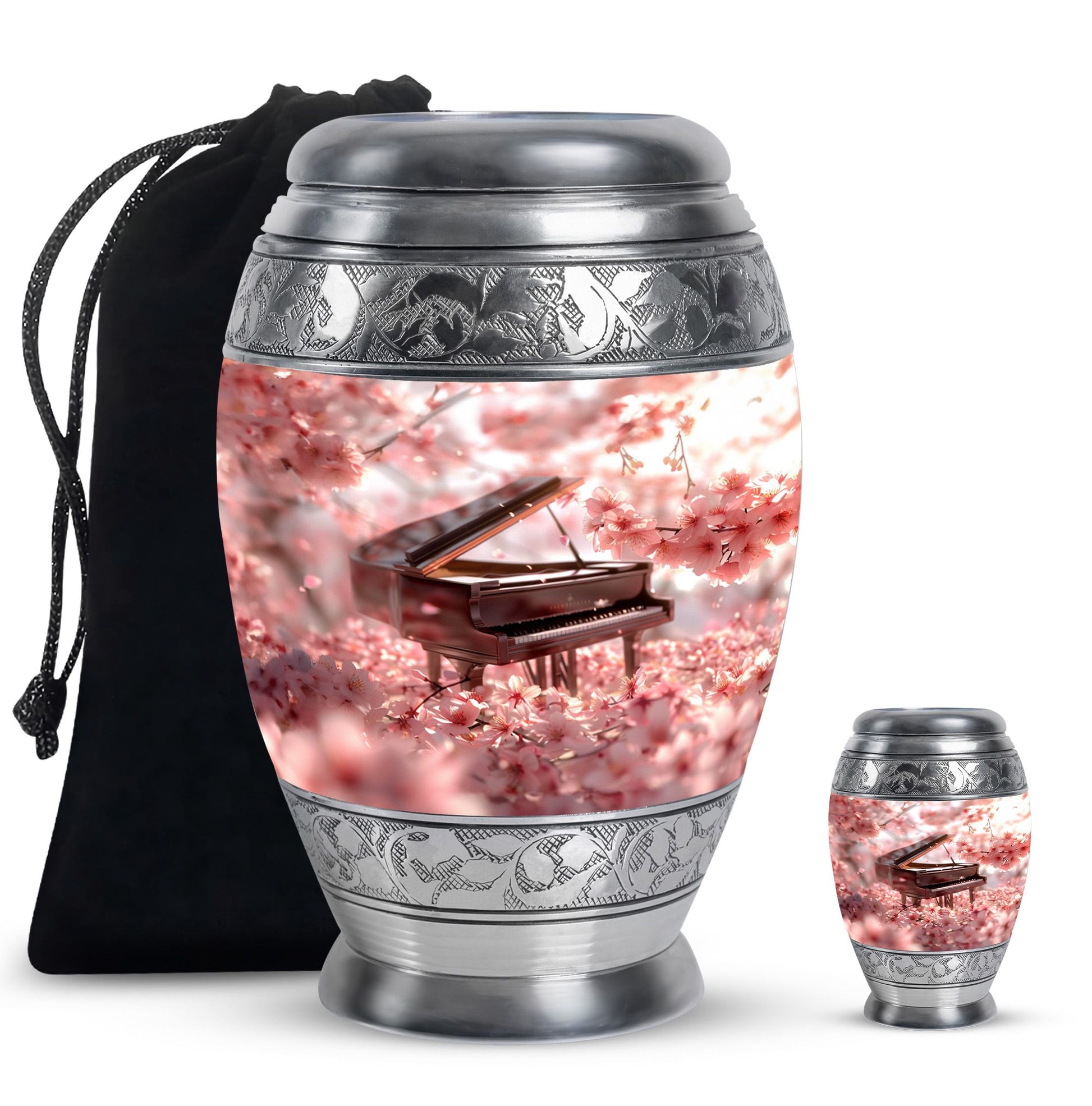 Piano Theme Large Urn With 1 Keepsake Urn