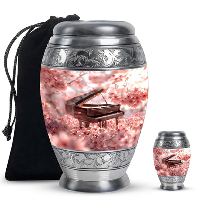 Piano Theme Large Urn With 1 Keepsake Urn