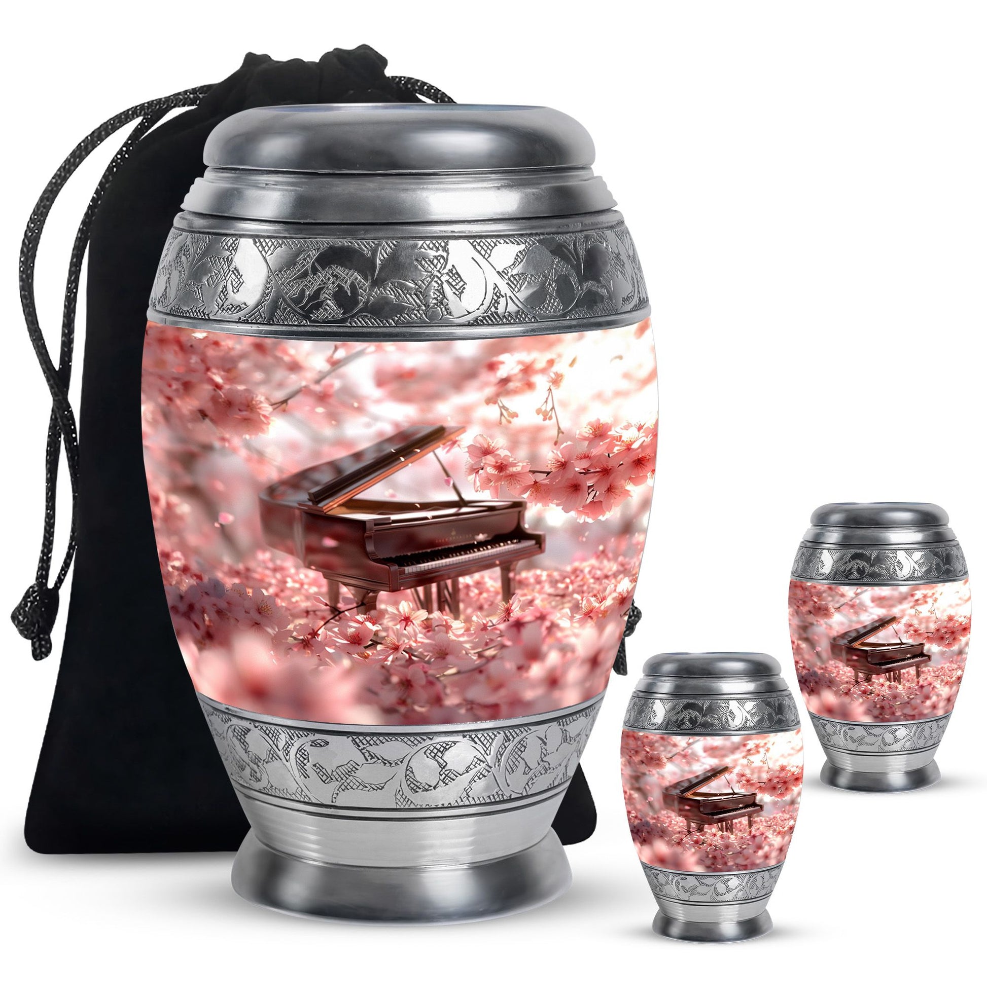Piano Theme Large Urn With 2 Keepsake Urn