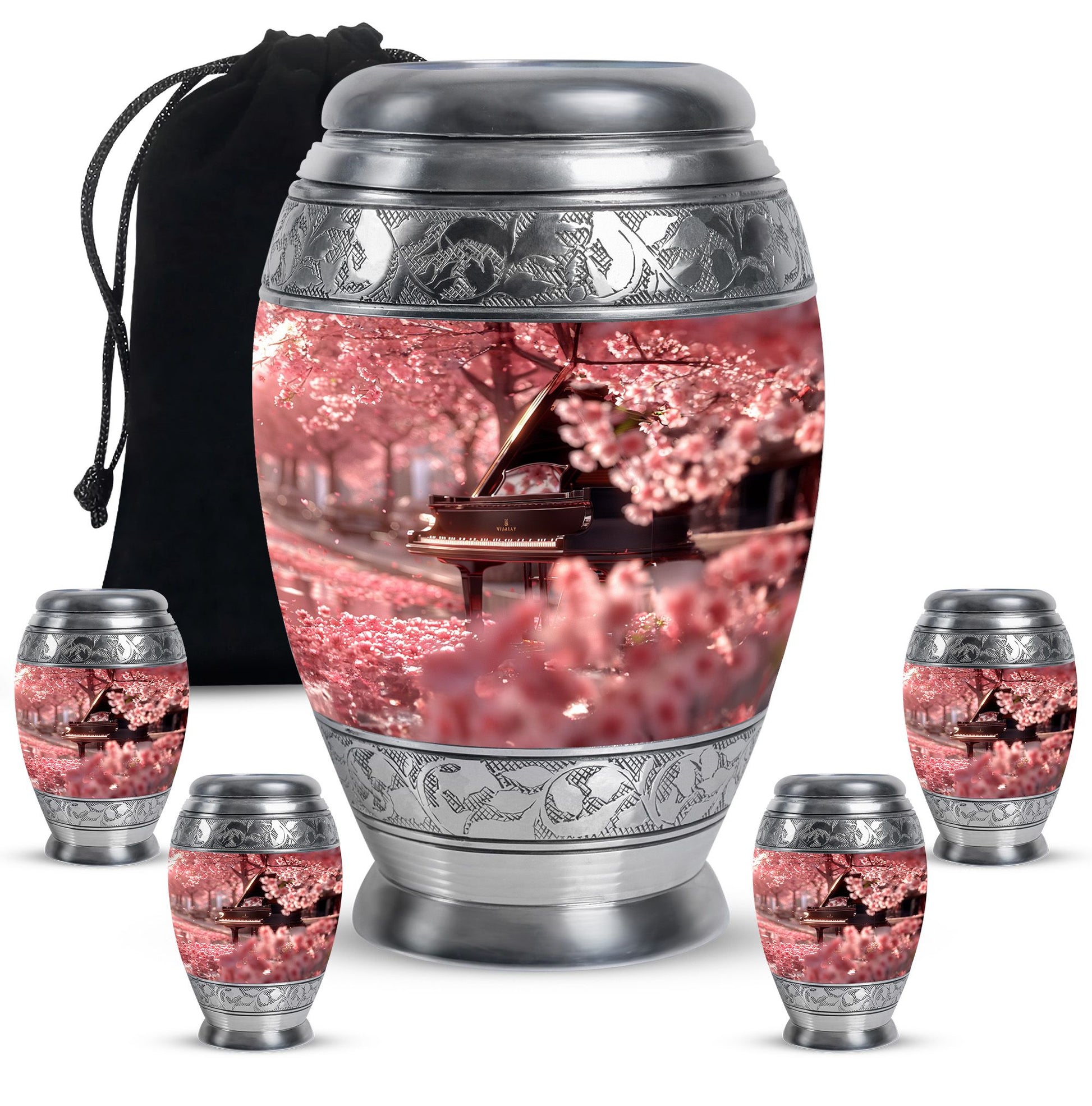 Piano Theme Large Urn With 4 Keepsake Urn