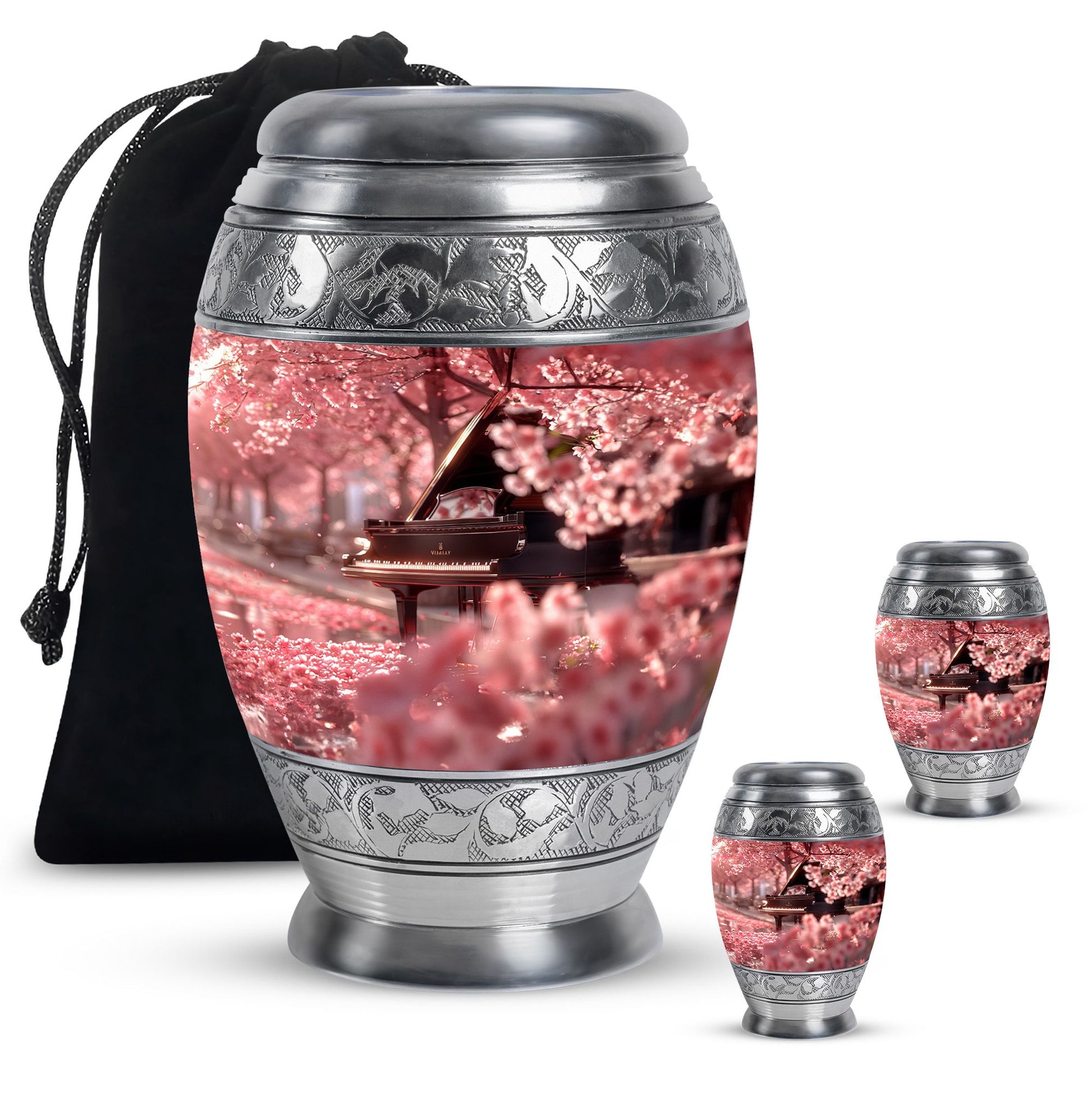 Piano Theme Large Urn With 2 Keepsake Urn