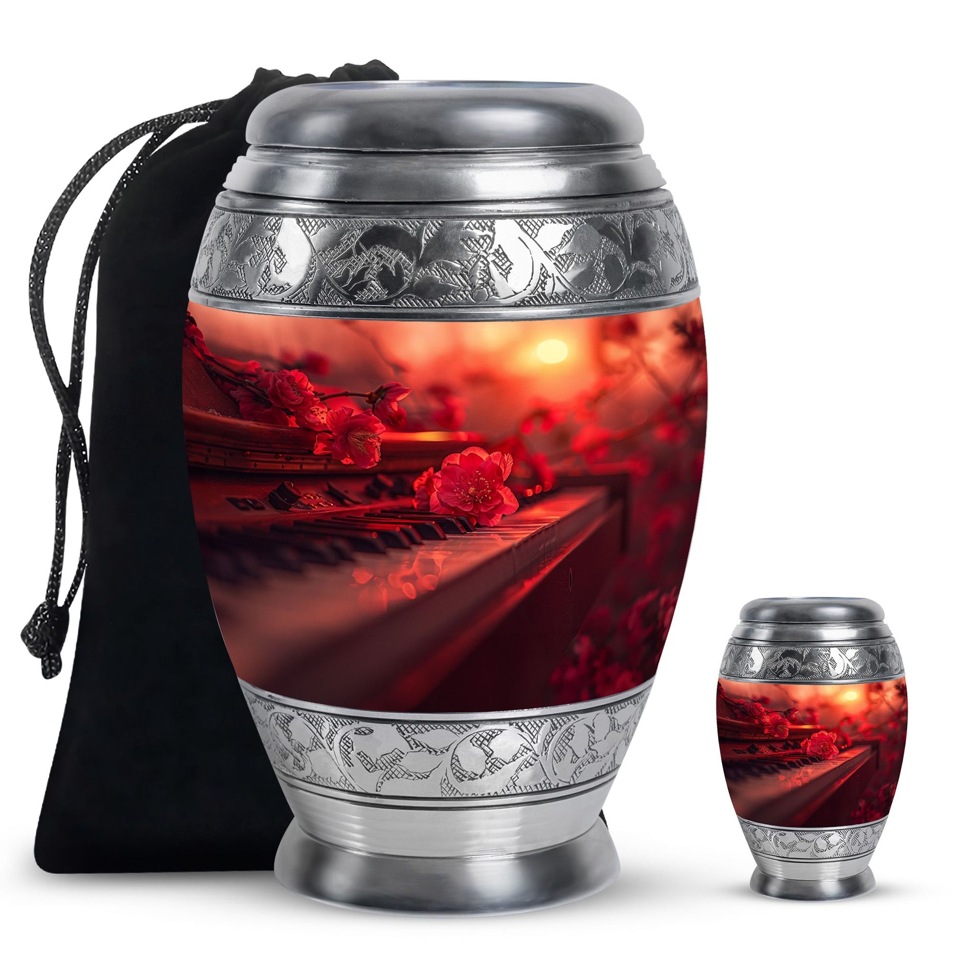 Piano Theme Large Urn With 1 Keepsake Urn