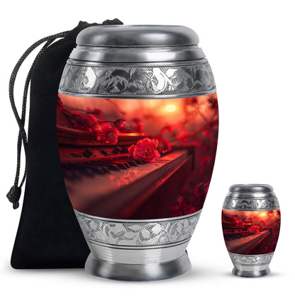 Piano Theme Large Urn With 1 Keepsake Urn