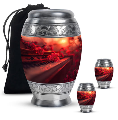 Piano Theme Large Urn With 2 Keepsake Urn