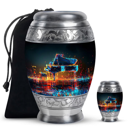 Piano Theme Large Urn With 1 Keepsake Urn