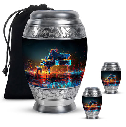 Piano Theme Large Urn With 2 Keepsake Urn