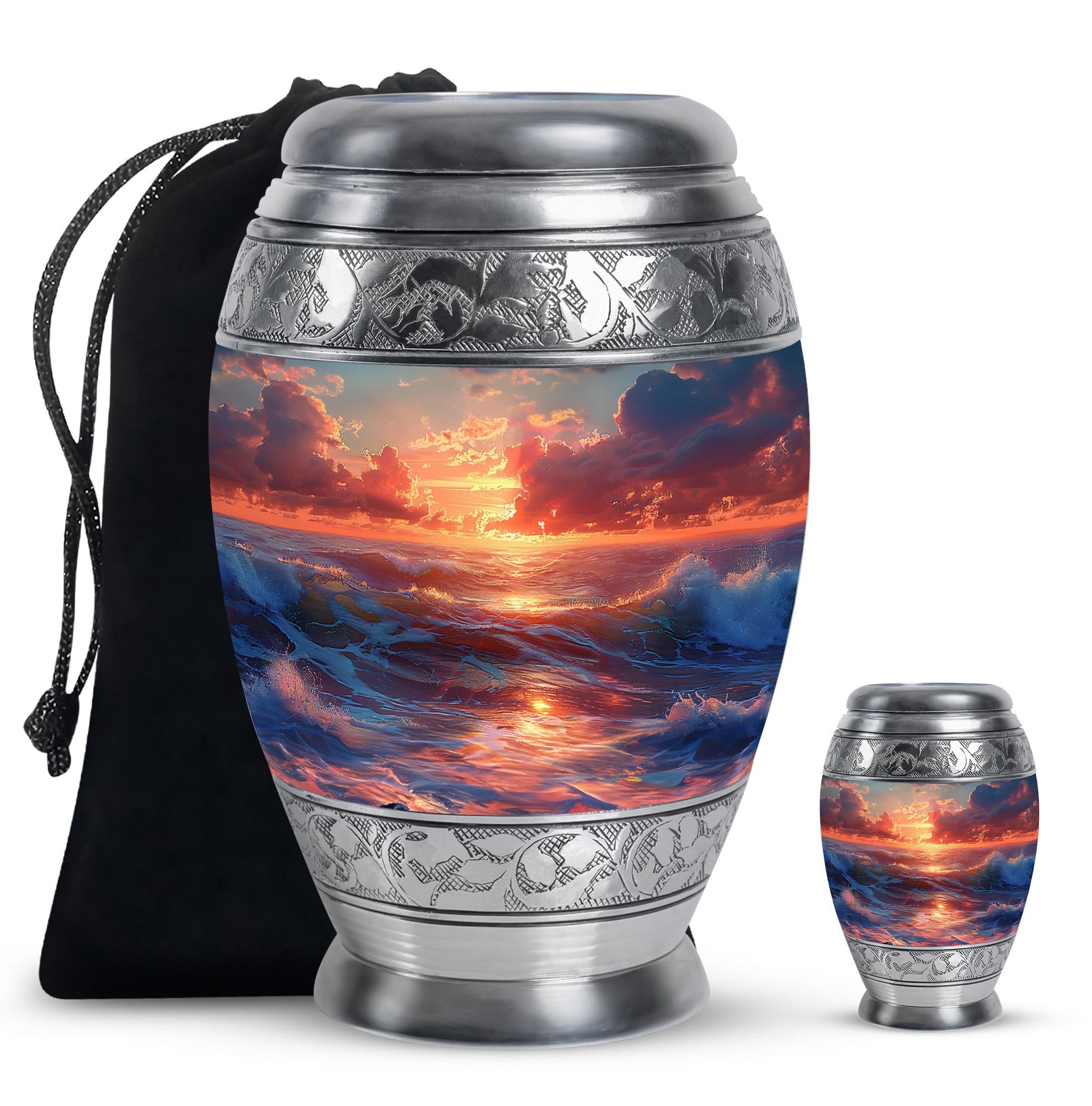 Sunrise Theme Large Urn With 1 Keepsake Urn