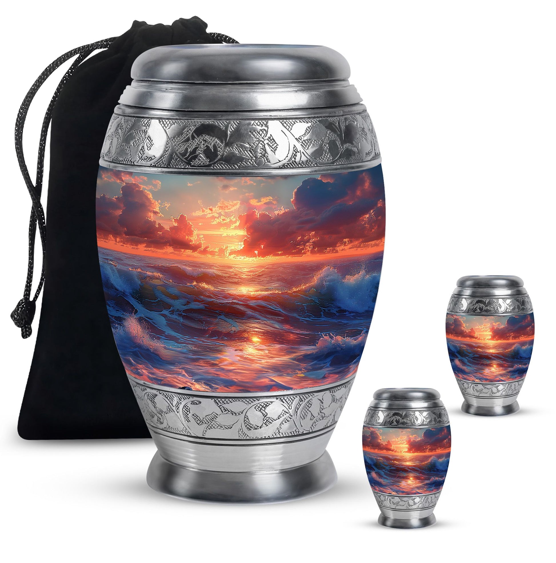 Sunrise Theme Large Urn With 2 Keepsake Urn