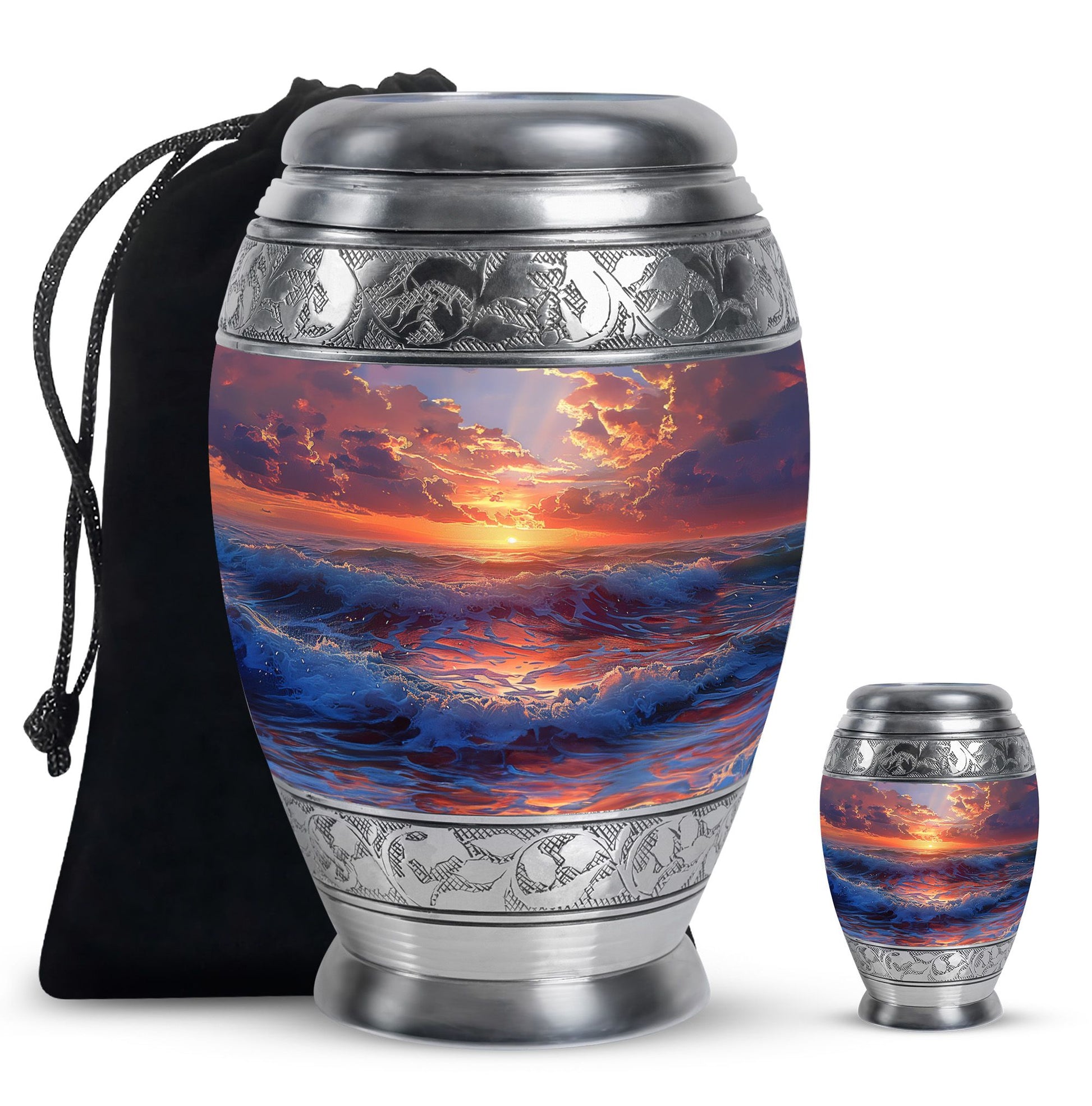 Sunrise Theme Large Urn With 1 Keepsake Urn