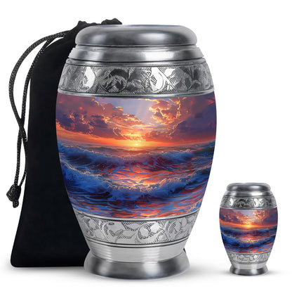 Sunrise Theme Large Urn With 1 Keepsake Urn