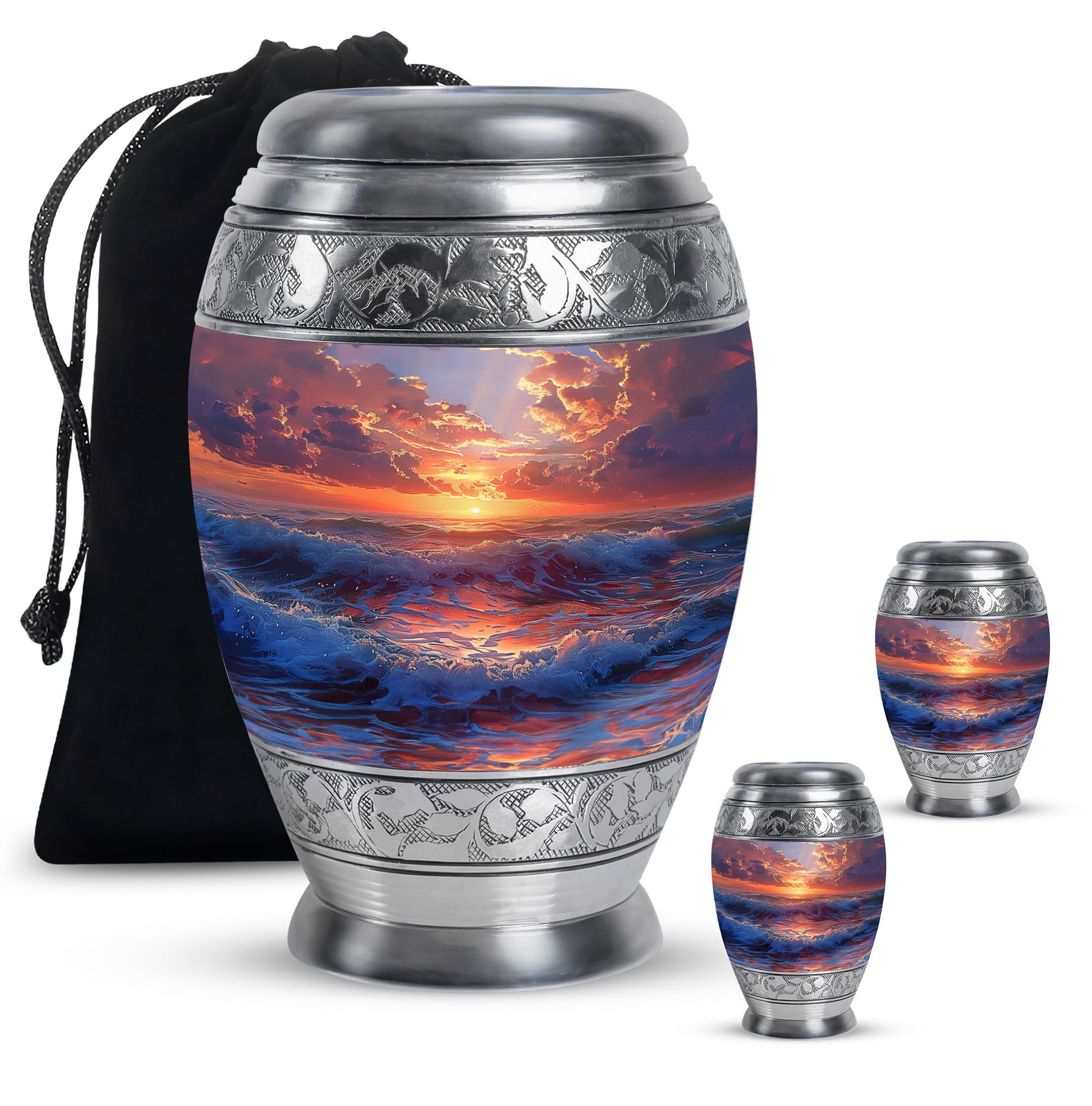 Sunrise Theme Large Urn With 2 Keepsake Urn