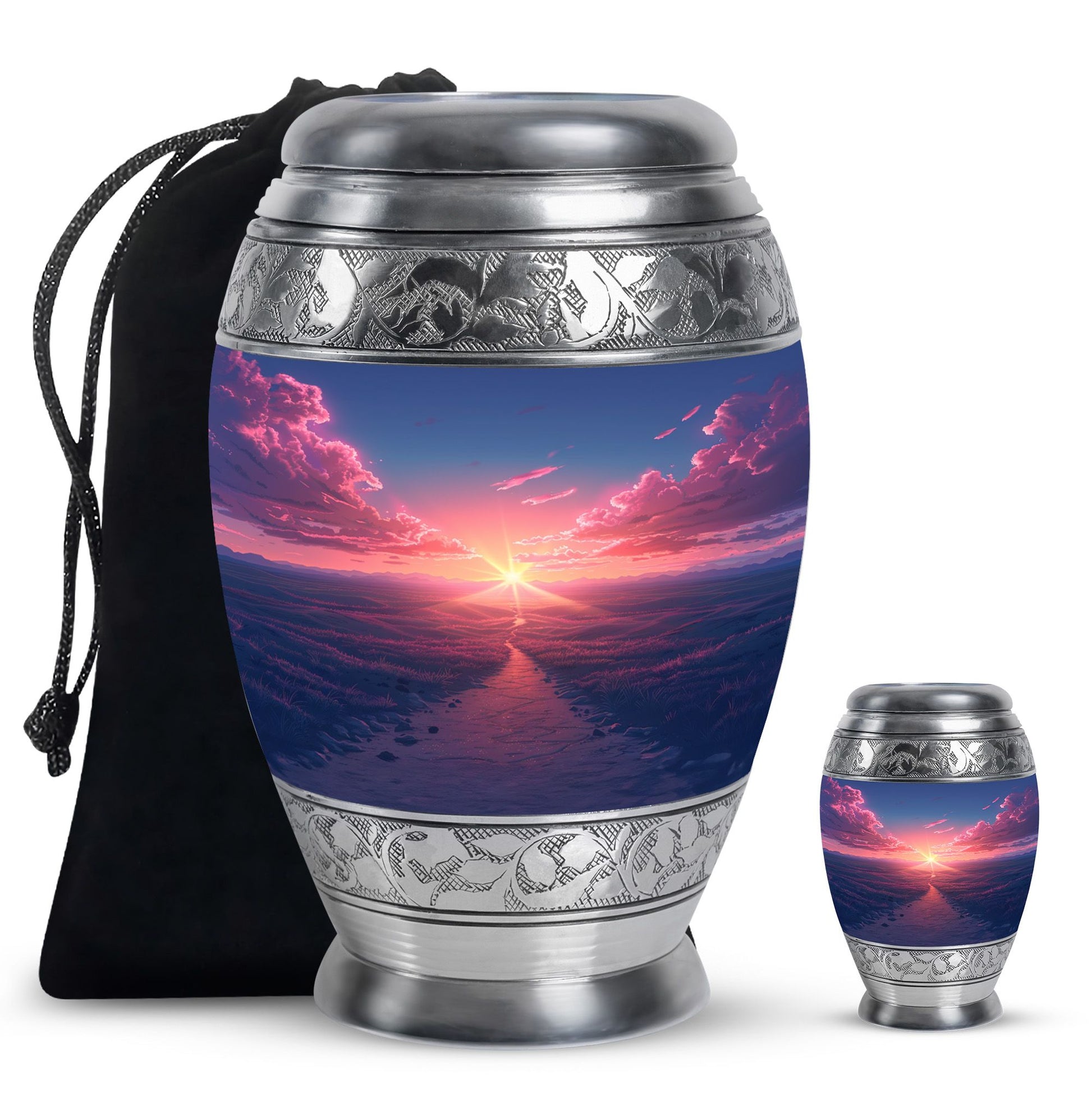 Sunrise Theme Large Urn With 1 Keepsake Urn