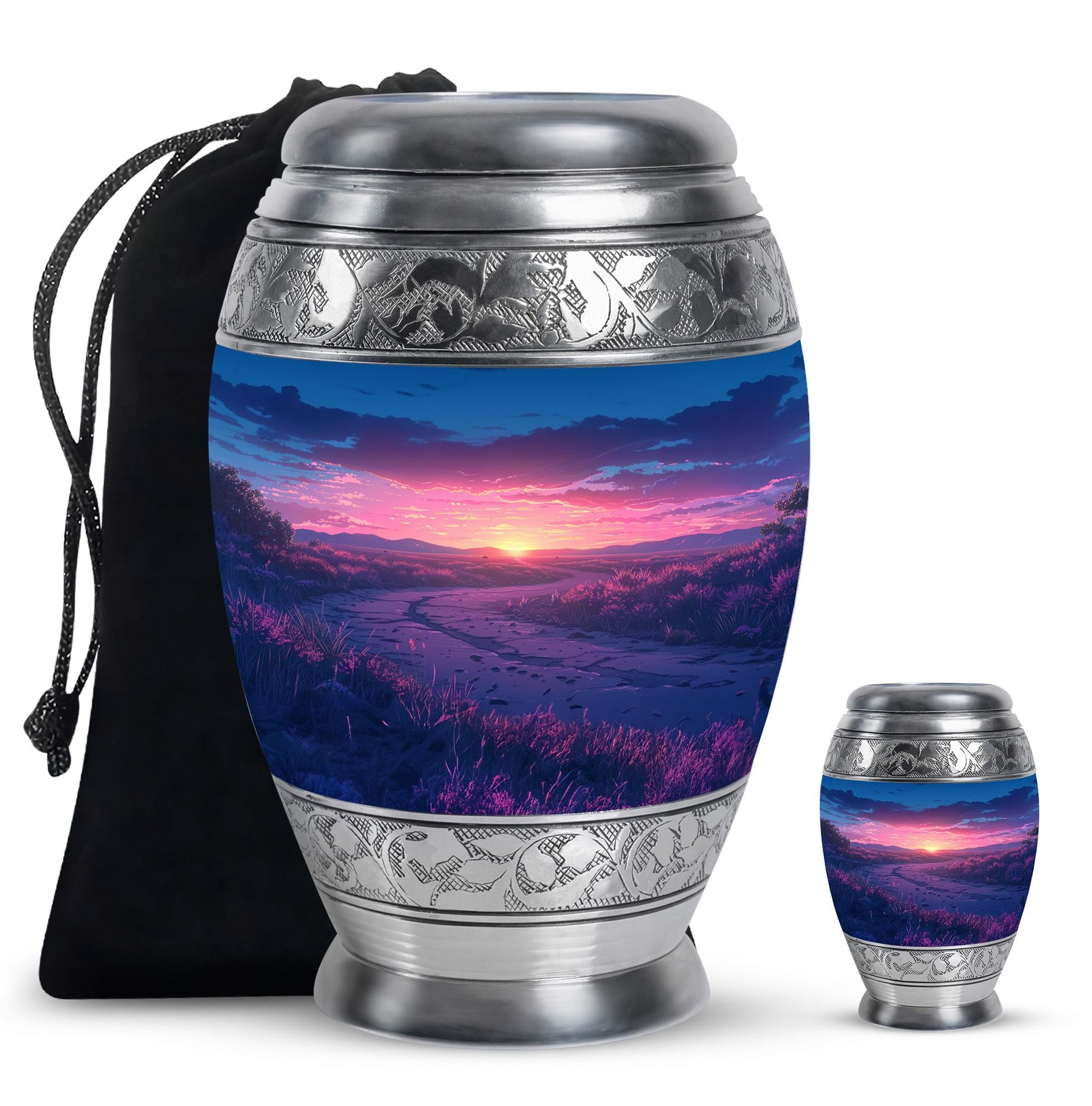 Sunrise Theme Large Urn With 1 Keepsake Urn