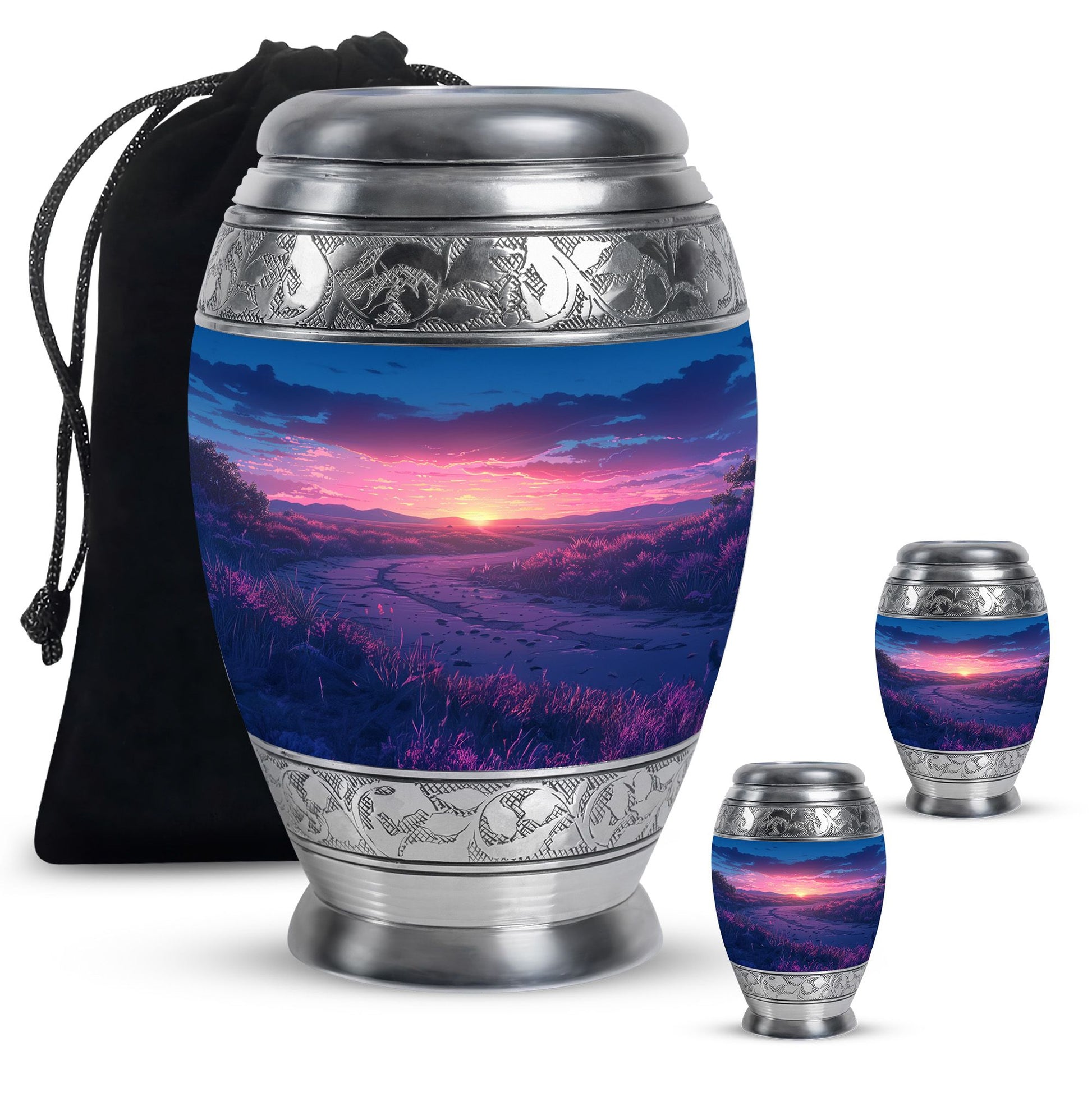 Sunrise Theme Large Urn With 2 Keepsake Urn
