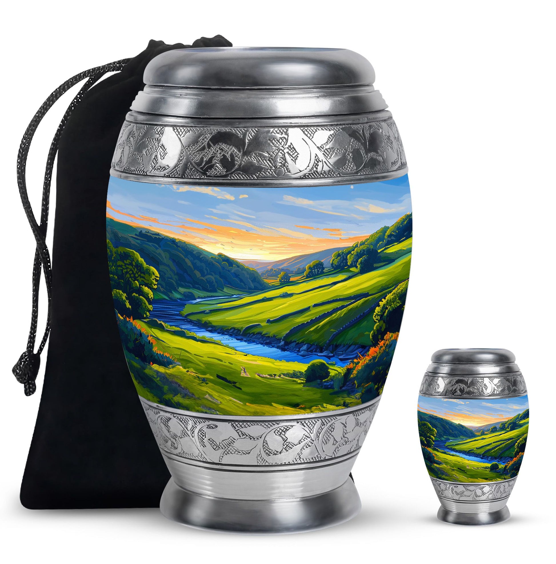 Sunrise Theme Large Urn With 1 Keepsake Urn