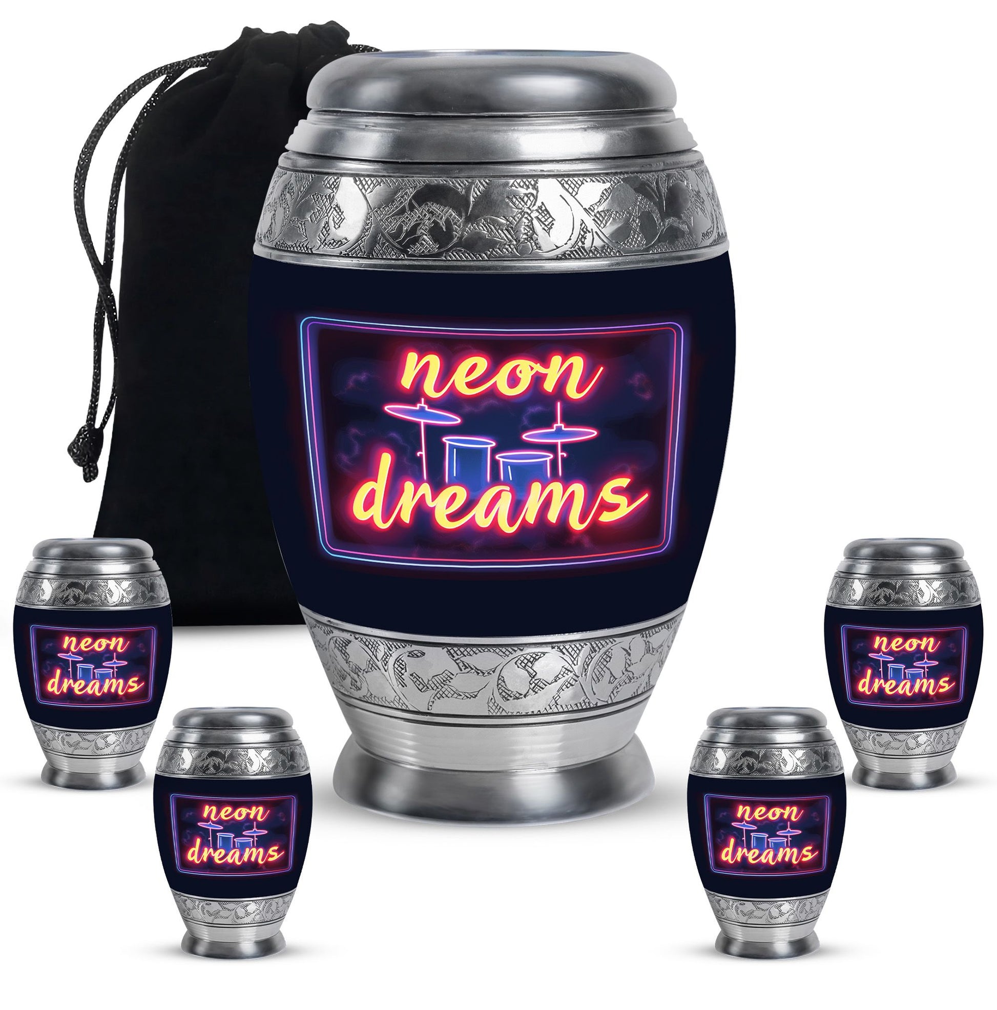 Drums And Music Theme Large Urn With 4 Keepsake Urn