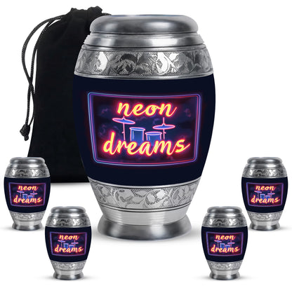 Drums And Music Theme Large Urn With 4 Keepsake Urn