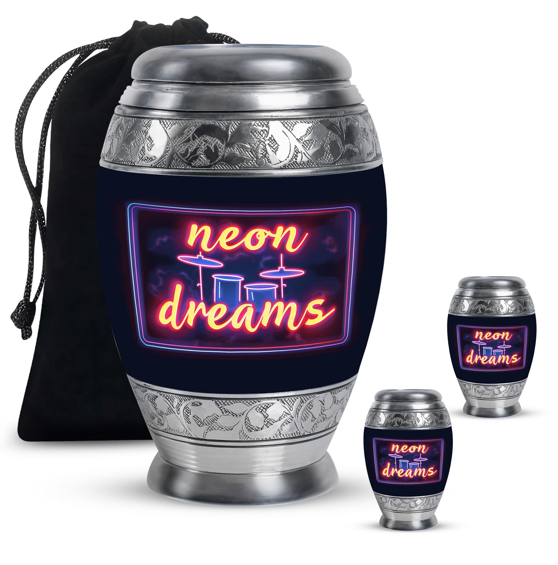 Drums And Music Theme Large Urn With 2 Keepsake Urn