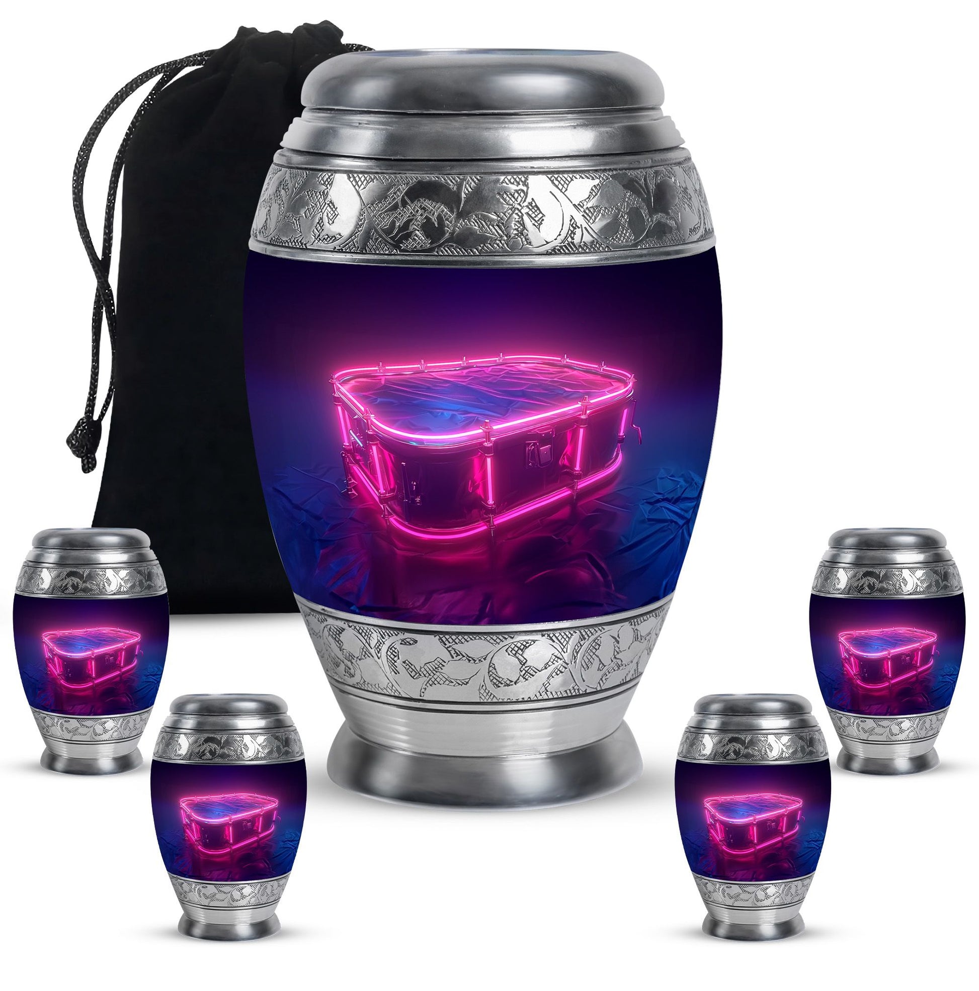 Drums And Music Theme Large Urn With 4 Keepsake Urn