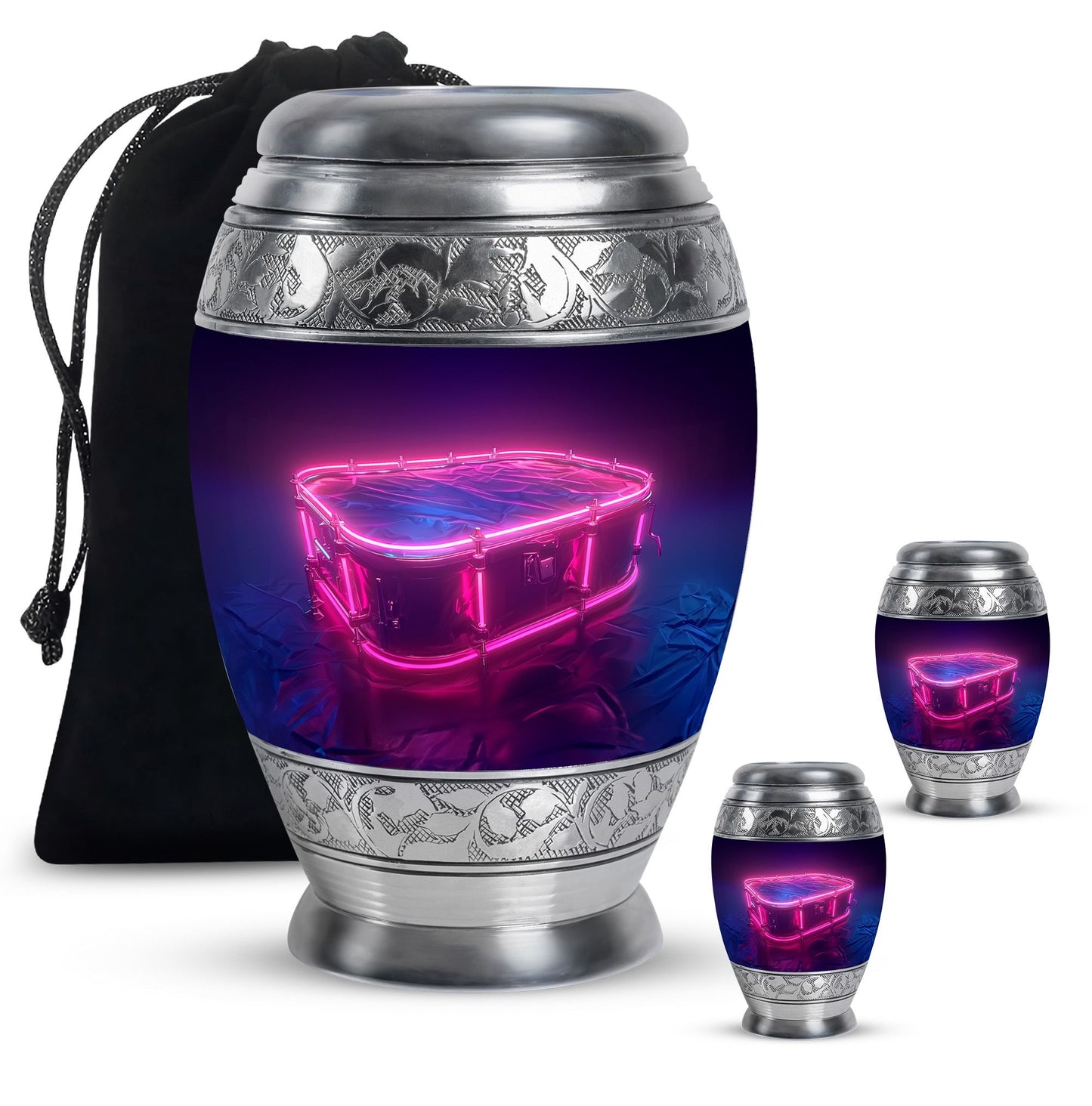 Drums And Music Theme Large Urn With 2 Keepsake Urn