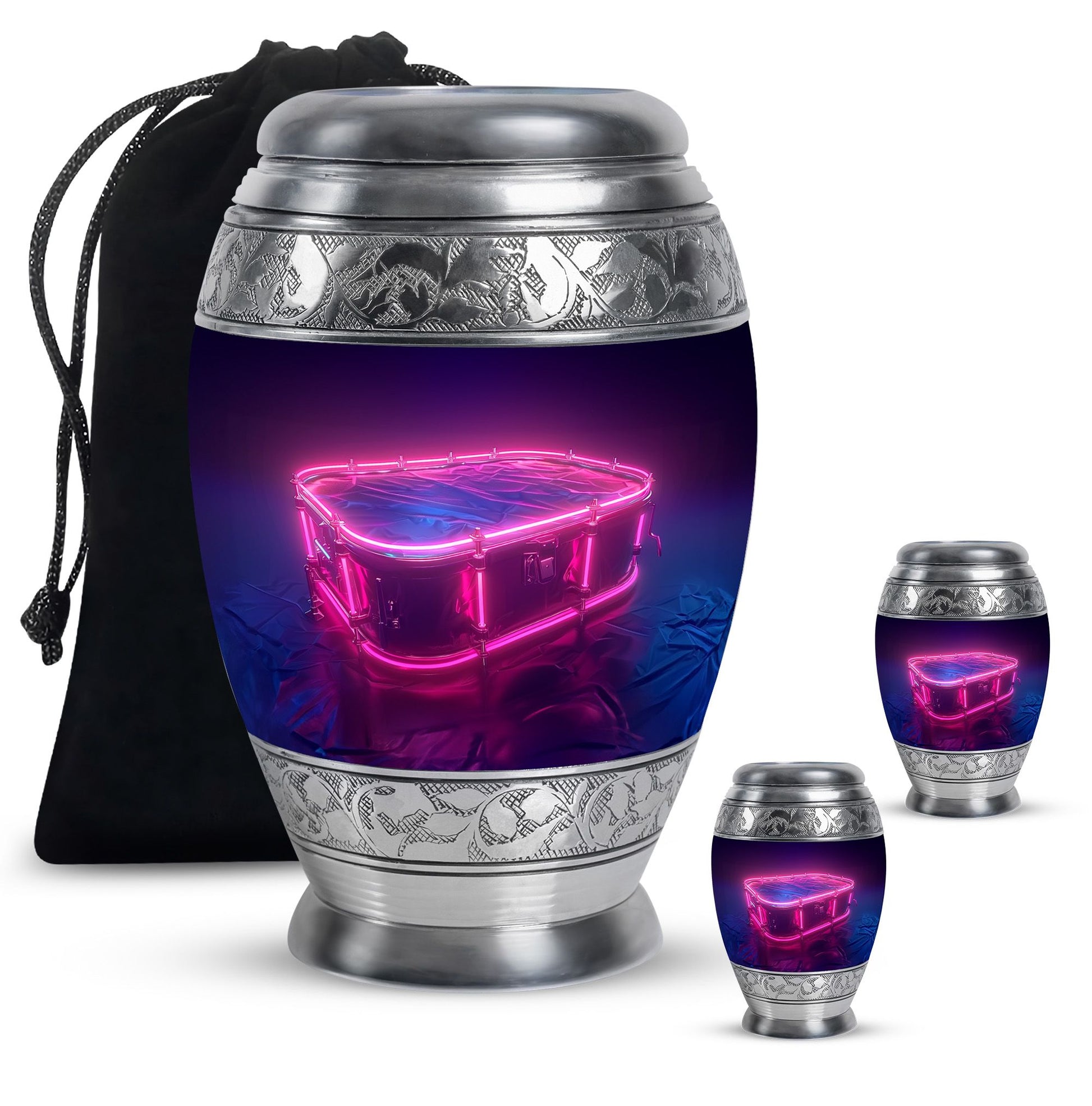 Drums And Music Theme Large Urn With 2 Keepsake Urn