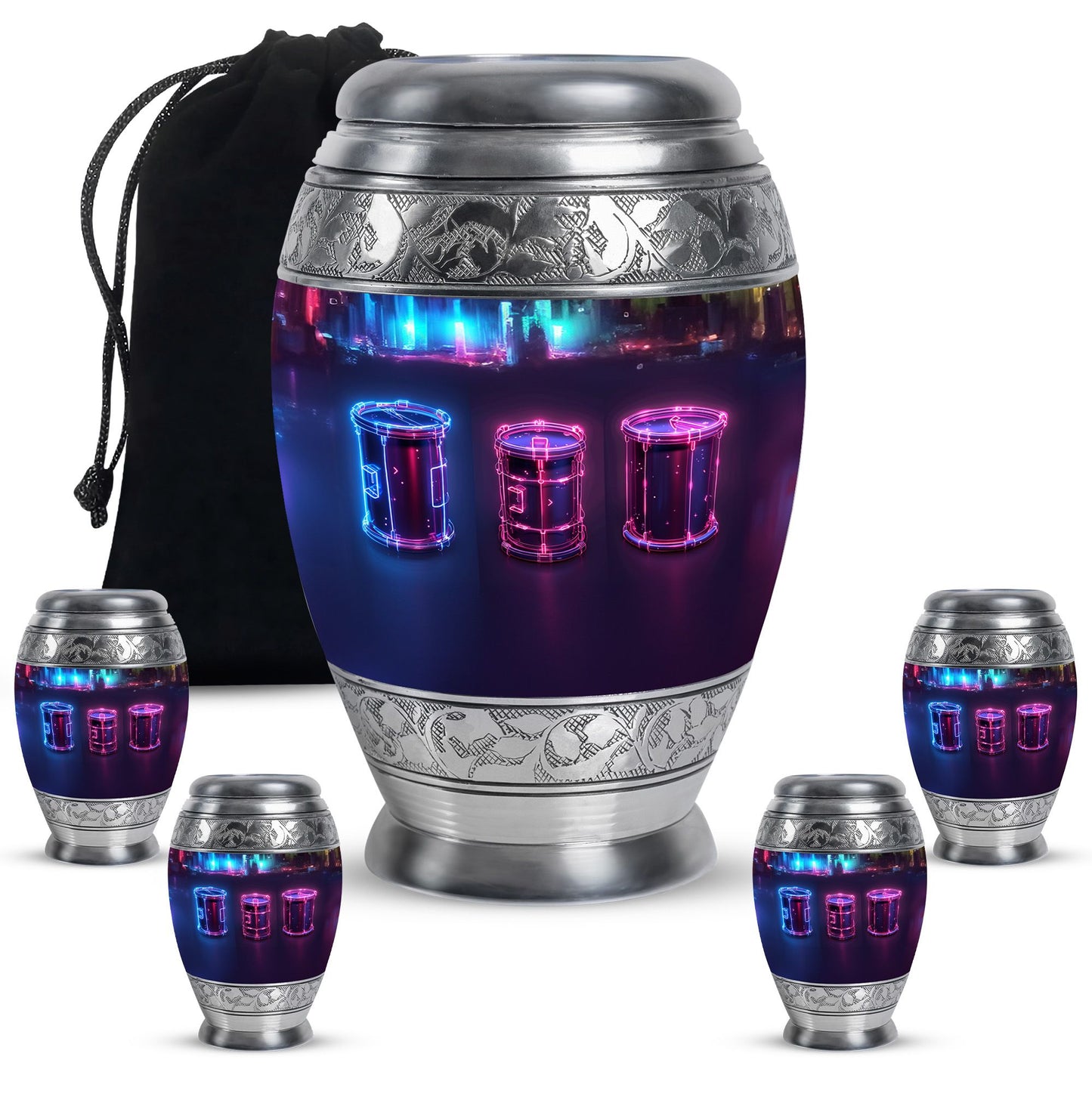 Drums And Music Theme Large Urn With 4 Keepsake Urn