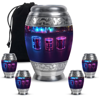 Drums And Music Theme Large Urn With 4 Keepsake Urn