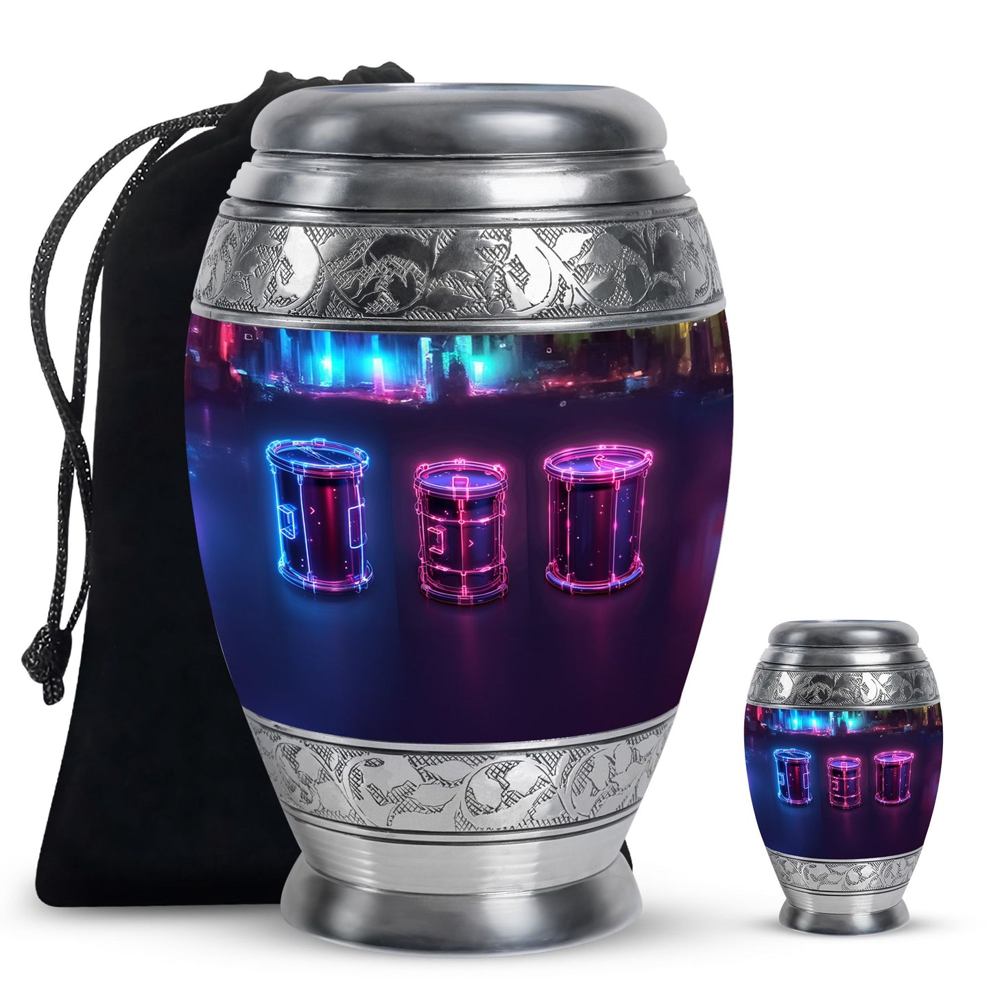 Drums And Music Theme Large Urn With 1 Keepsake Urn