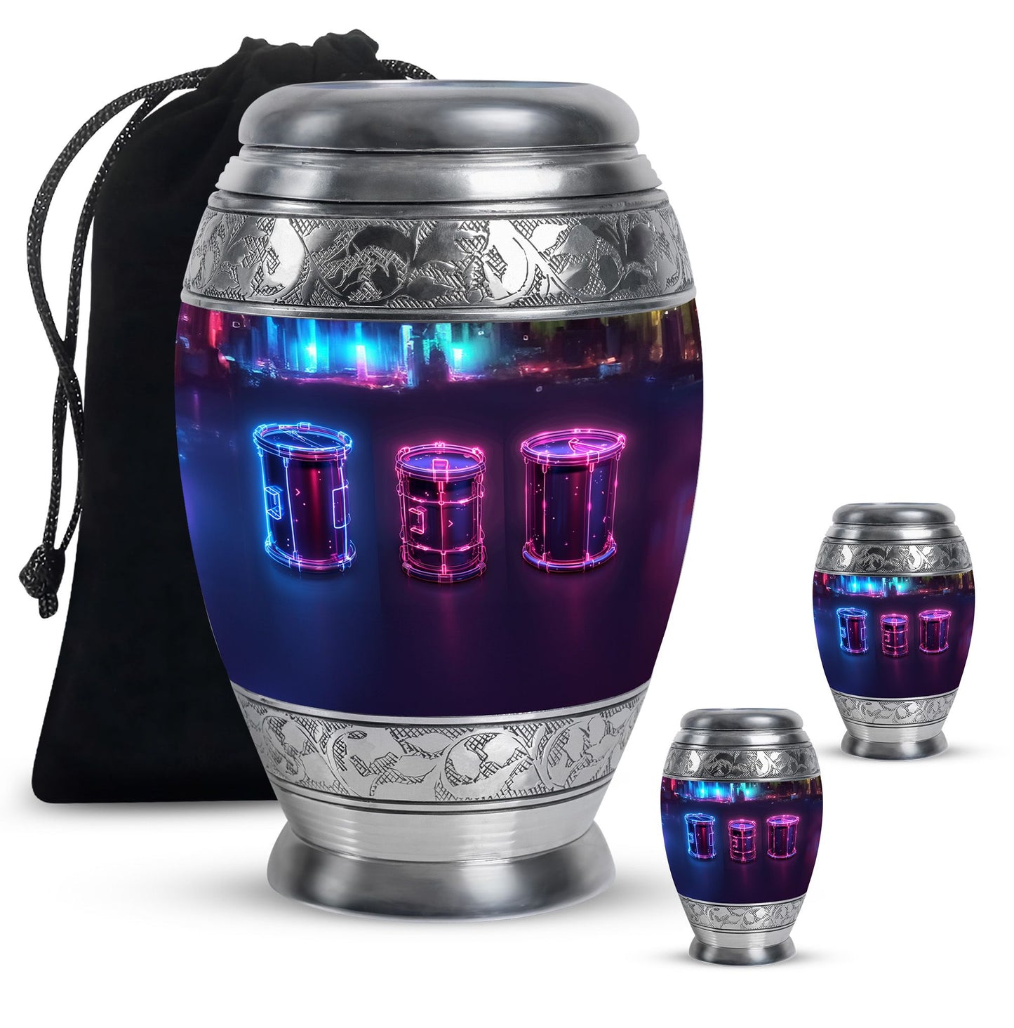 Drums And Music Theme Large Urn With 2 Keepsake Urn