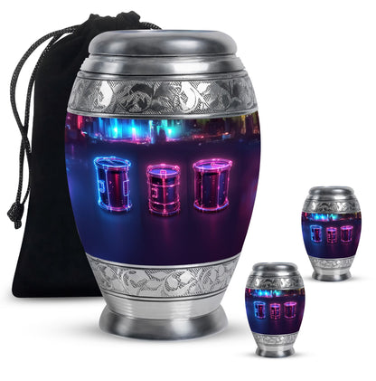 Drums And Music Theme Large Urn With 2 Keepsake Urn