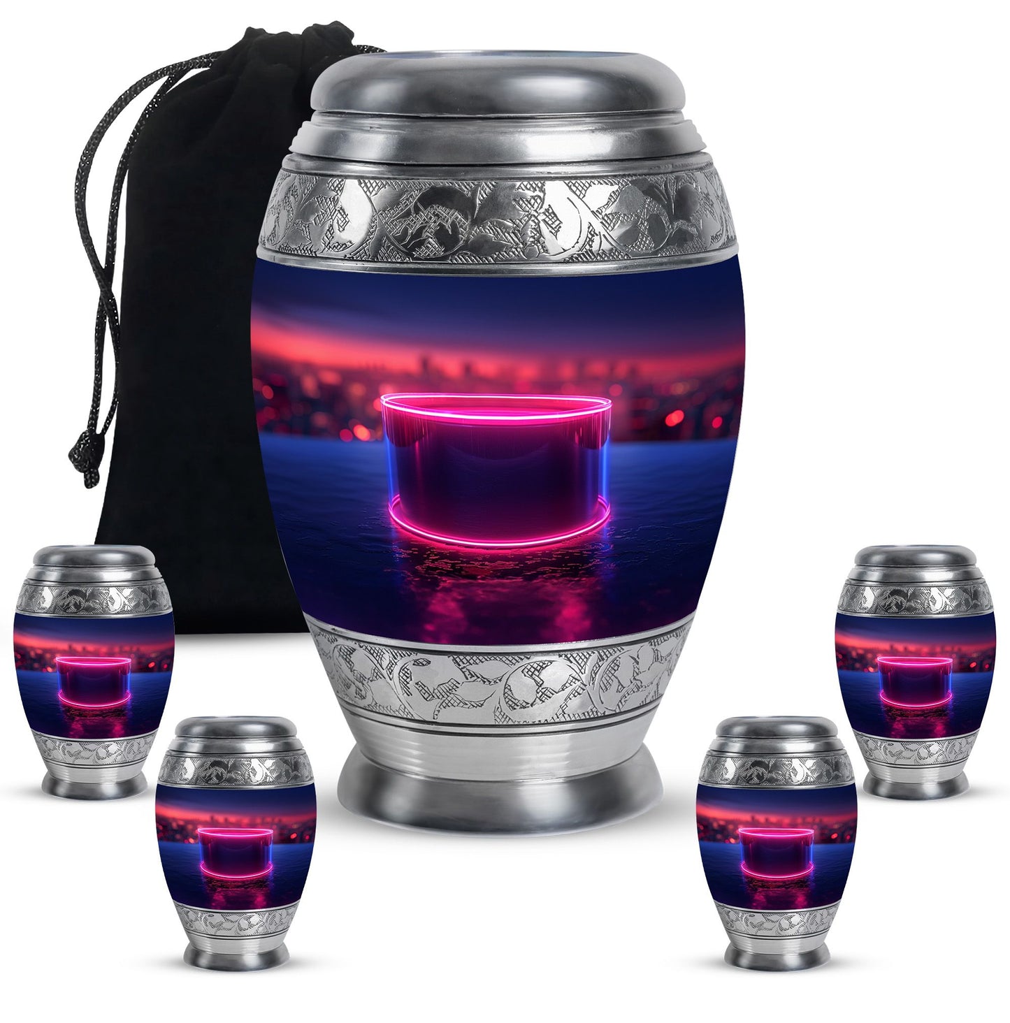 Drums And Music Theme Large Urn With 4 Keepsake Urn