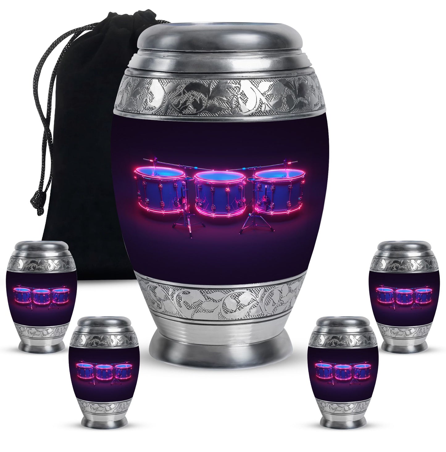 Drums And Music Theme Large Urn With 4 Keepsake Urn