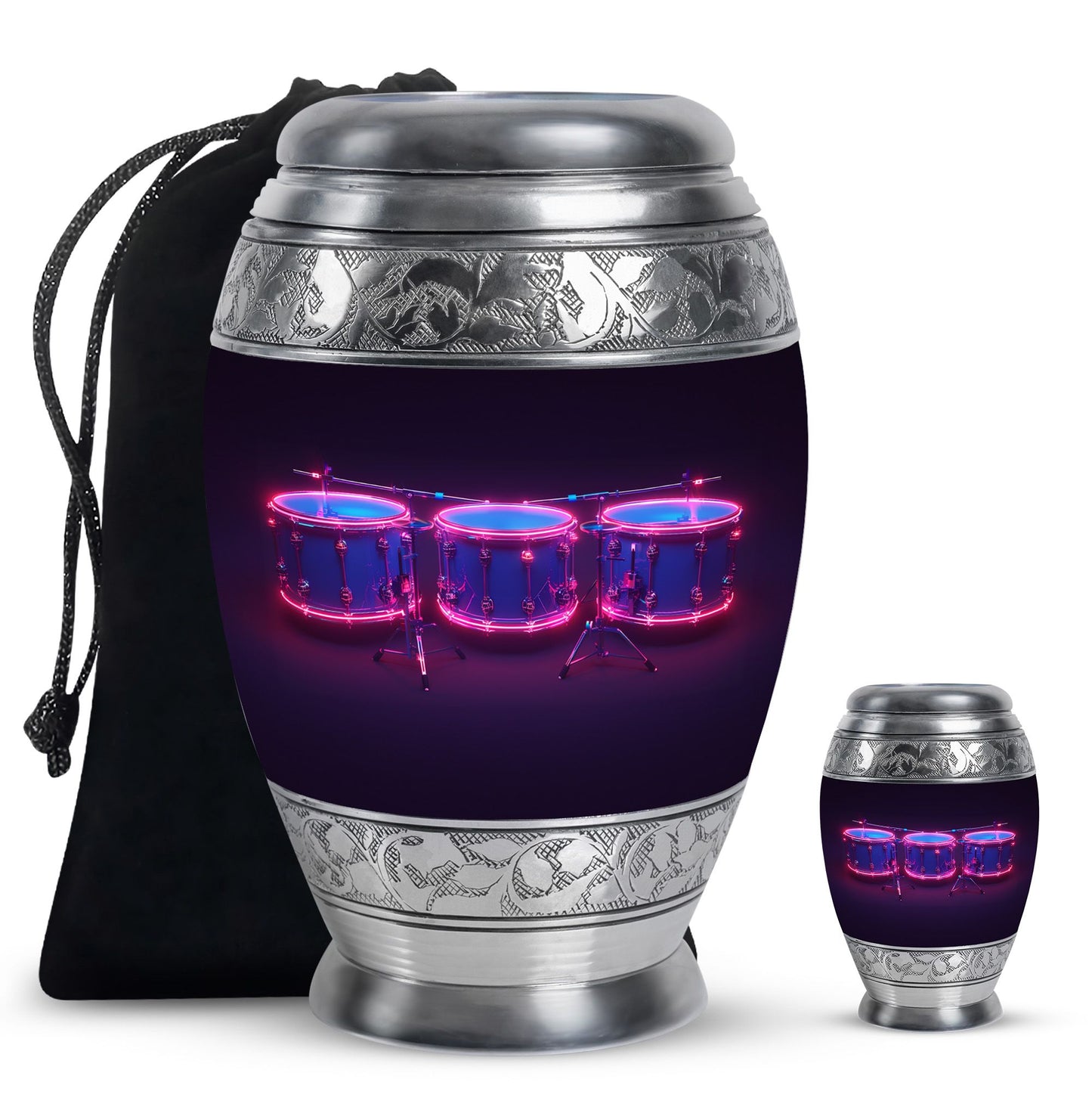 Drums And Music Theme Large Urn With 1 Keepsake Urn