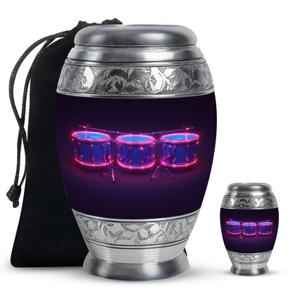 Drums And Music Theme Large Urn With 1 Keepsake Urn
