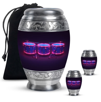 Drums And Music Theme Large Urn With 2 Keepsake Urn