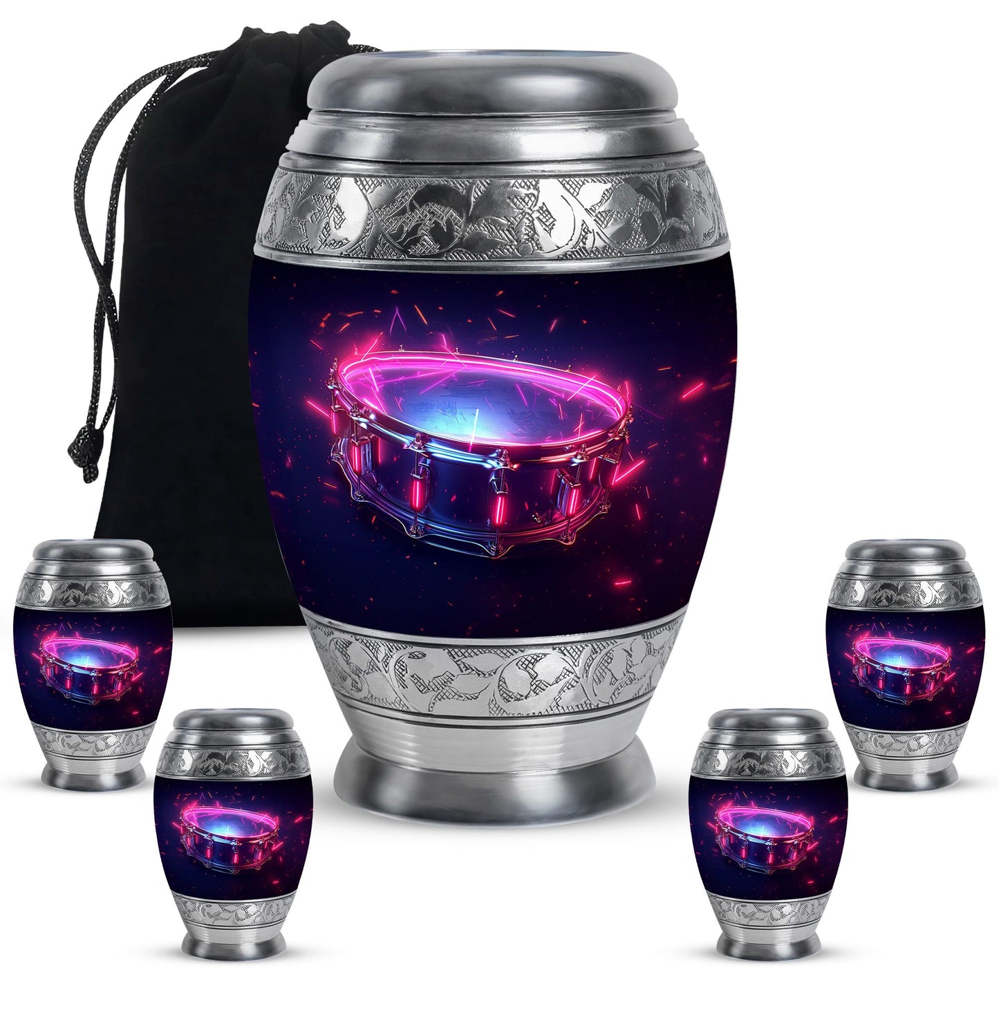 Drums And Music Theme Large Urn With 4 Keepsake Urn