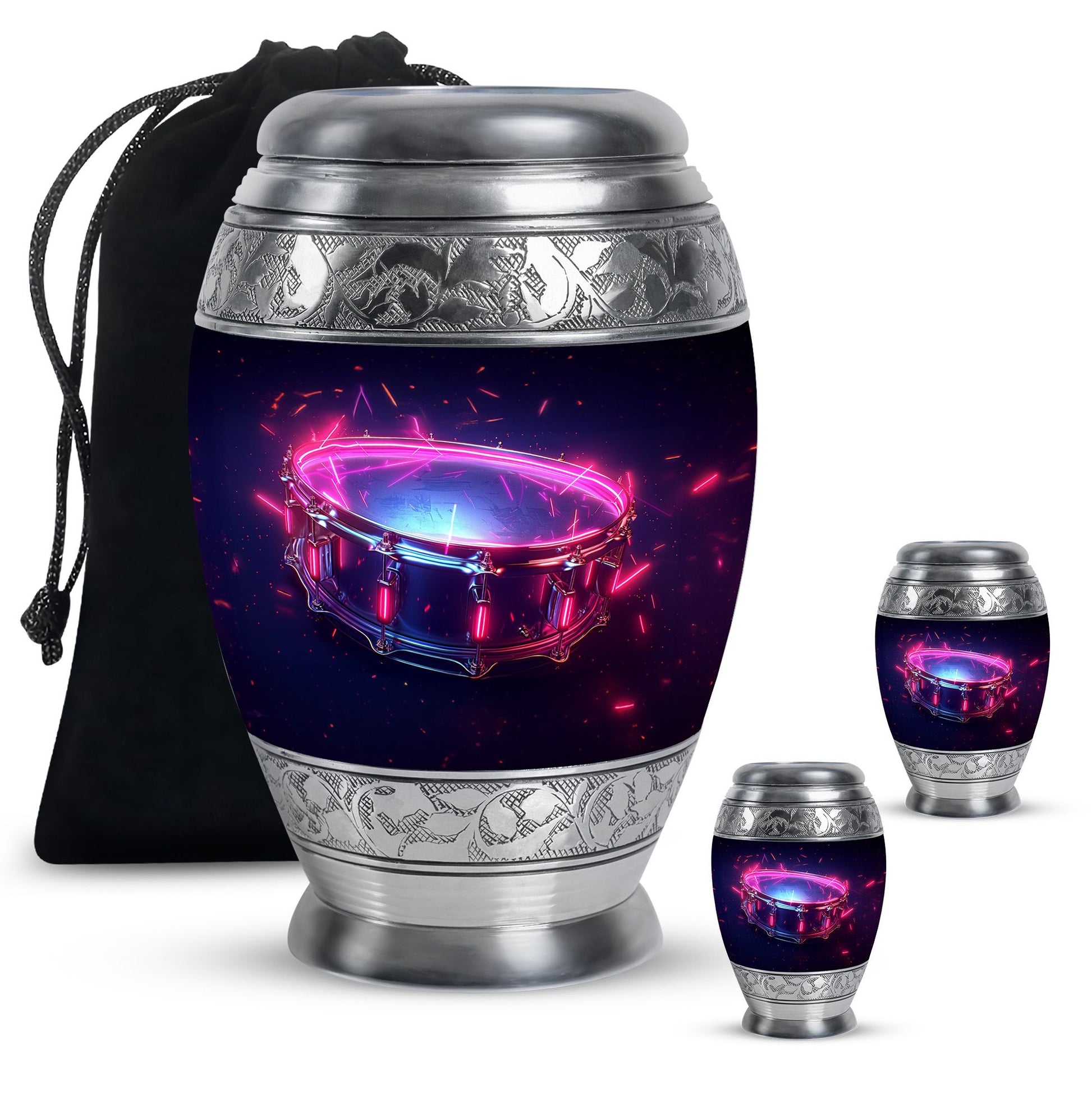 Drums And Music Theme Large Urn With 2 Keepsake Urn